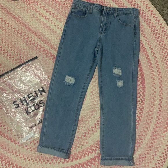 SHEIN new kids jeans. High waist destroyed. Size 11-12Y. Cute but don’t fit. - Picture 1 of 4